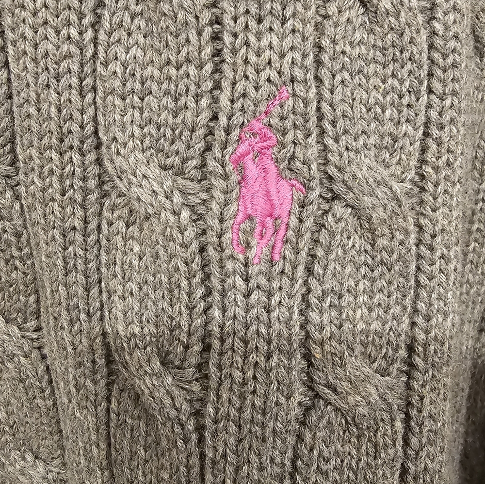 NWT Ralph Lauren Sport Women's Gray Cable Knit Pullover with Pink Logo Size-XL - Picture 6 of 12